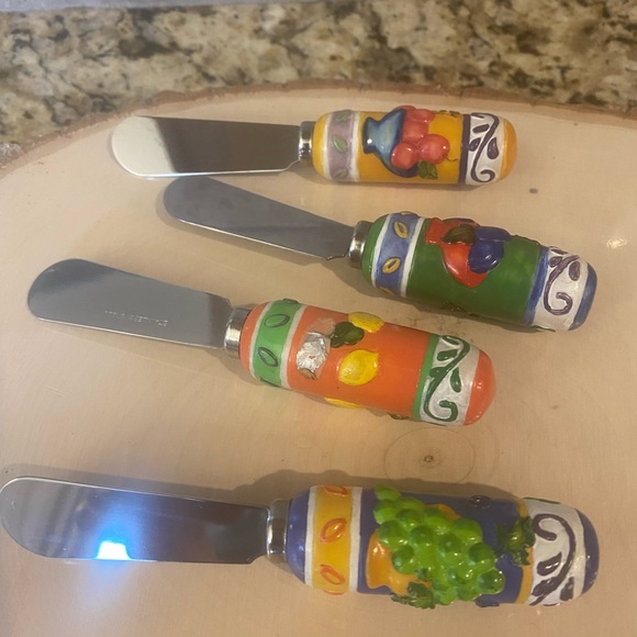 Vintage Cheese Dip Spreader Apples Grapes Lemon Fruit Designs Stainless Steel 4 - Picture 9 of 12